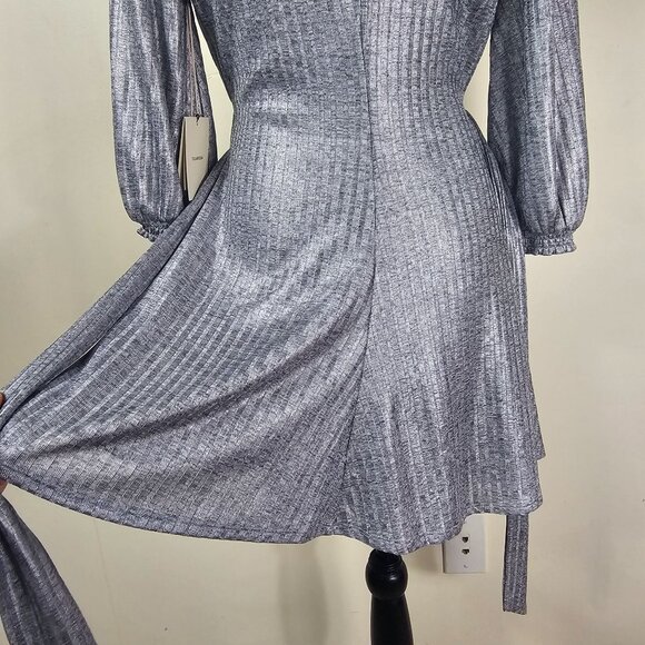 Tularosa Dries Mini Dress Sz M Silver Metallic Belted Pleated Cocktail Party - Picture 5 of 16